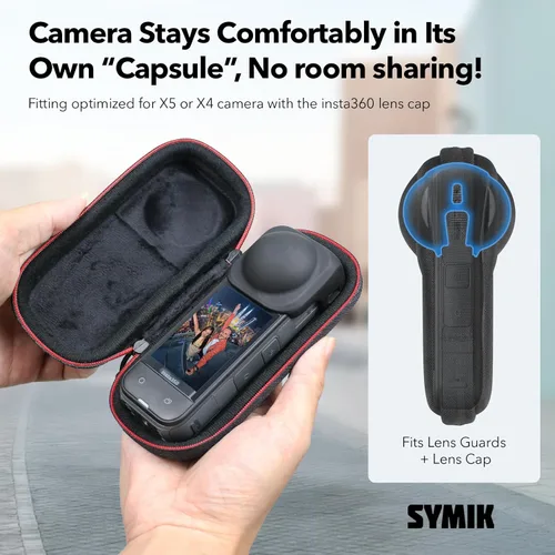 Miniatura 3 de SYMIK Funda de transporte pequeña para Insta360 X5 X4, paquete con tapa protectora de lente de silicona, protectores de pantalla para Insta 360 X5