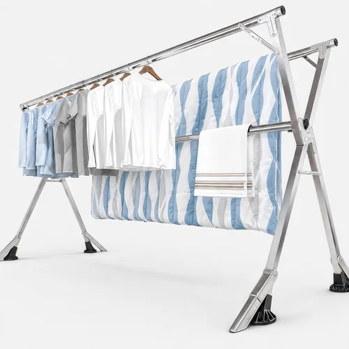 Estante de secado de ropa resistente al viento de 95 pulgadas, resistente al viento, estante de secado de lavandería plegable de acero inoxidable