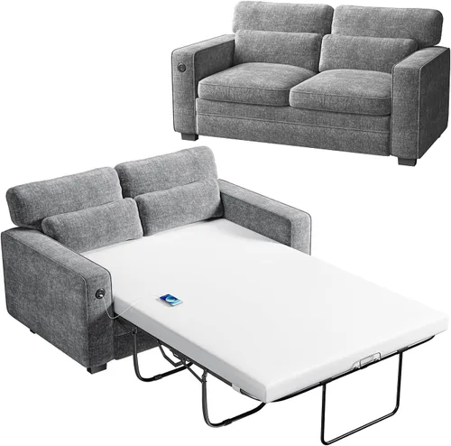 Miniatura 8 de Marsail Sofá cama extraíble, sofá cama tamaño Queen con colchón de espuma viscoelástica, sofá cama convertible 2 en 1 de felpilla con 2 fundas