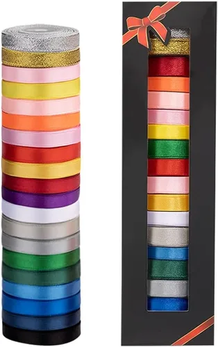 Miniatura 2 de Cinta de satén arcoíris de doble cara de 20 colores de 300 yardas, 18 rollos de cinta y 2 cintas metálicas con purpurina, 3/8 pulgadas x 15