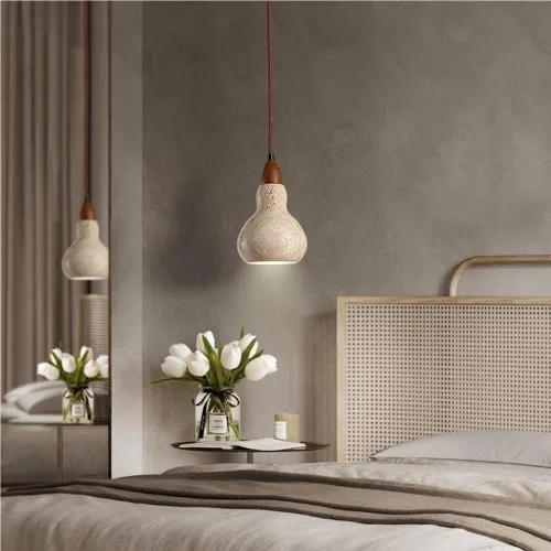 Miniatura 5 de Vintage Small Bedside Pendant Lights Mid Century Natural Stone Hanging Lamp Nordic Single Head Solid Wood Chandelier for Kitchen Island Bedroom