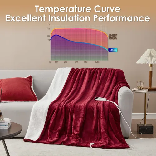 Miniatura 5 de EHEYCIGA Manta térmica eléctrica, manta térmica con 6 niveles de calefacción y 10 horas de apagado automático, manta lavable de sherpa suave
