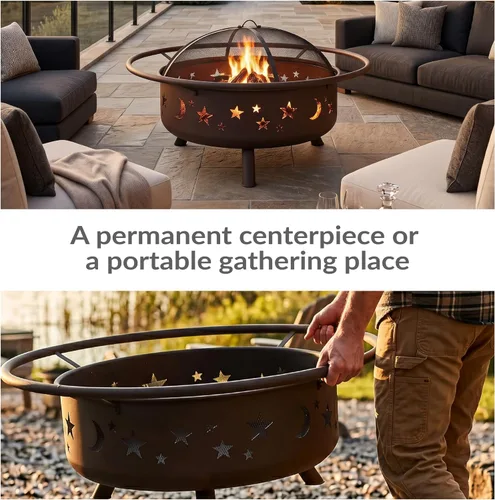 Miniatura 6 de Sunnydaze Cosmic - Hoguera grande para exteriores de 42 pulgadas, hoguera de leña para patio exterior, patio trasero, cubierta, acero, rejilla