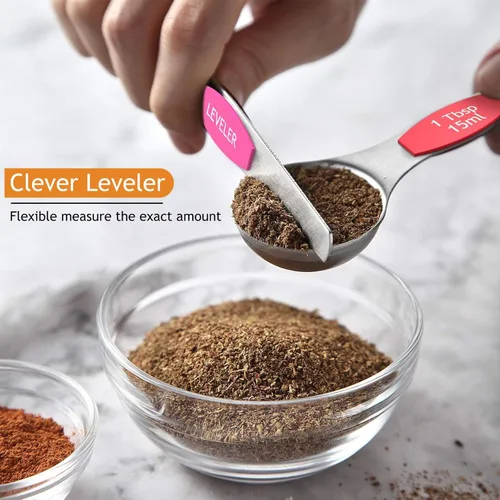 Miniatura 5 de Wildone - Juego de 7 cucharas medidoras magnéticas de acero inoxidable de doble cara, para ingredientes secos y líquidos, incluyendo 6 cucharas
