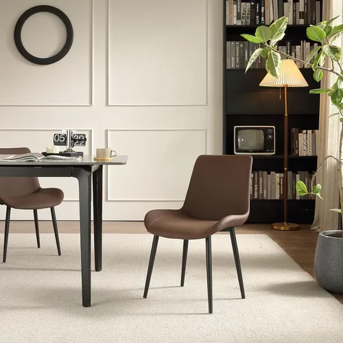 Miniatura 4 de seonyou Juego de 2 sillas de comedor tapizadas de piel sintética de mediados de siglo, cómodas sillas de comedor con marco de metal