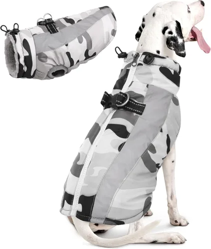Miniatura 15 de FUAMEY Chaquetas de invierno para perros grandes, abrigo para perros con arnés incorporado, trajes de nieve impermeables para perros, cálido abrigo