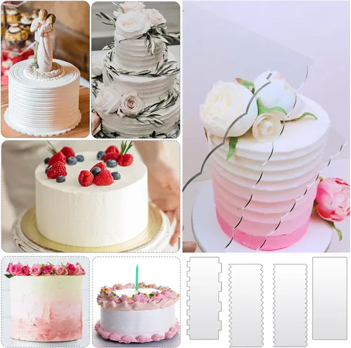 Miniatura 6 de JOERSH 4 raspadores acrílicos para tartas, peines transparentes, glaseado, crema de mantequilla, borde más suave para decoración de crema