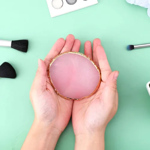 Miniatura 8 de Ouligay Paleta de arte de uñas de resina Paleta de mezcla de maquillaje con borde dorado, herramienta de arte de uñas, diseño de gel, bandeja de Rosa