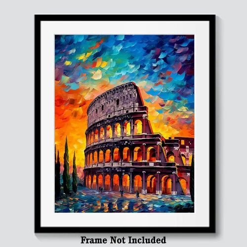 Miniatura 6 de Bestbuddy Pet 8 x 10 sin marco noche estrellada Roma, Coliseo, gladiador, hito histórico, Italia, gira mundial, pintura al óleo familiar, póster