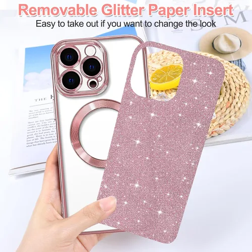 Miniatura 21 de Hython Funda para iPhone 14 Pro Max con purpurina, fundas magnéticas transparentes para teléfono con protector de lente de cámara