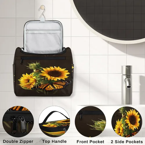 Miniatura 3 de cfpolar Animal Fox Flores Colgantes Neceser de Viaje Neceser Organizador de Maquillaje Bolsa de Almacenamiento de Cosméticos Baño Bolsa