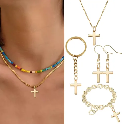 Miniatura 6 de KitBeads 10 dijes de cruz chapados en oro real de 18 quilates de latón cristiano Crucifijo para hacer joyas, pulseras, collares a granel