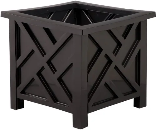 Miles Kimball Chippendale - Maceta color negro, soporte para plantas para jardín, patio y césped, 14 ¾ pulgadas cuadradas x 13 ¼ de alto en total