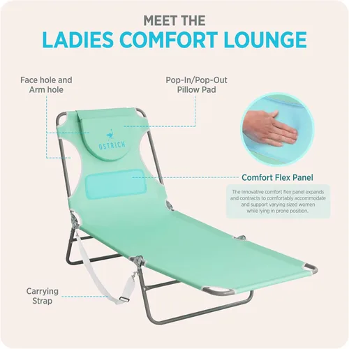 Miniatura 6 de Ostrich The Ladies - Tumbona cómoda con soporte para el pecho, plegable y portátil reclinable para exteriores, patio, playa, césped, camping, Verde