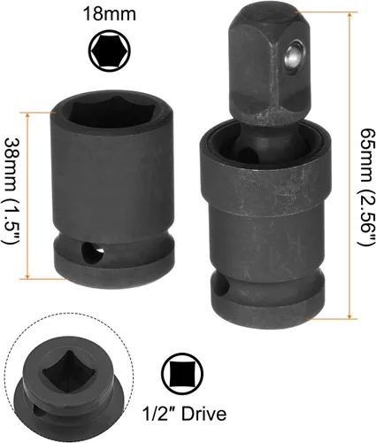 Miniatura 2 de HARFINGTON Zócalo poco profundo de impacto de 0.709 in de acero CR-MO con adaptador de enchufe giratorio universal de 360 grados