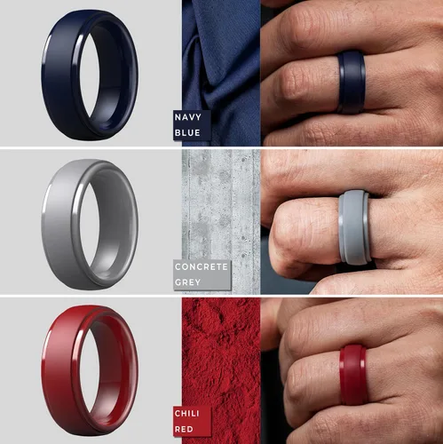 Miniatura 77 de ThunderFit Anillos de boda de silicona para hombre, 0.394 in de ancho y 0.098 in de grosor, paquete múltiple de variedad 1-7