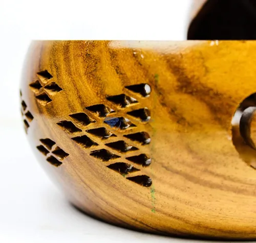 Miniatura 5 de Nagina International Cuencos de almacenamiento de hilo hechos a mano de palisandro prémium con parrillas decorativas talladas hechas a mano