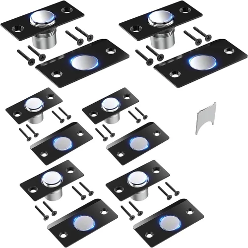 Miniatura 10 de Mousike Accesorios para atrapar bolas de puerta, cierre magnético oculto ajustable, placa de golpeo de acero inoxidable con fuerte succión, Negro