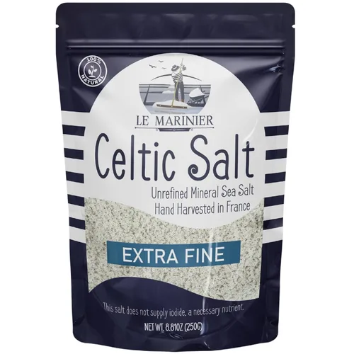 Miniatura 8 de Le Marinier Sal celta orgánica fina molida, 8 onzas, rica en minerales, 100% natural y sin refinar. Salero rellenable. Sal marina francesa
