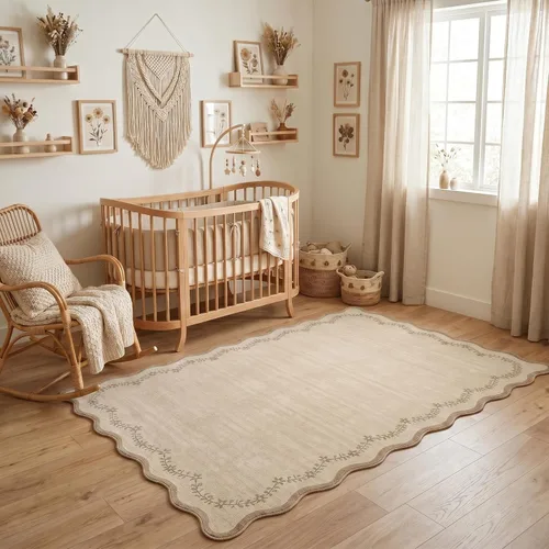 Miniatura 7 de GarveeHome Alfombra de entrada festoneada, 2 x 3, color azul sólido, lavable, alfombra floral para entrada interior, alfombra floral antideslizante