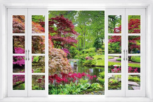 Miniatura 7 de FLFK Calcomanía de pared falsa para ventana, diseño de vista tropical del océano para despegar y pegar, 24 x 16 pulgadas
