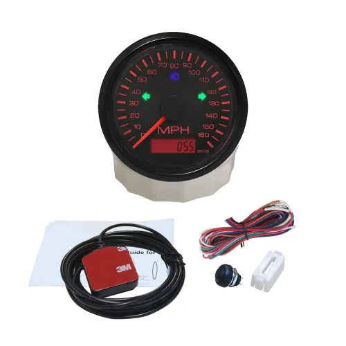 Miniatura 11 de ELING Medidor de velocidad automático universal 0-200 MPH GPS Velocímetro ajustable odómetro alarma de sobrevelocidad 85MM 12V 24V con Negro+Negro