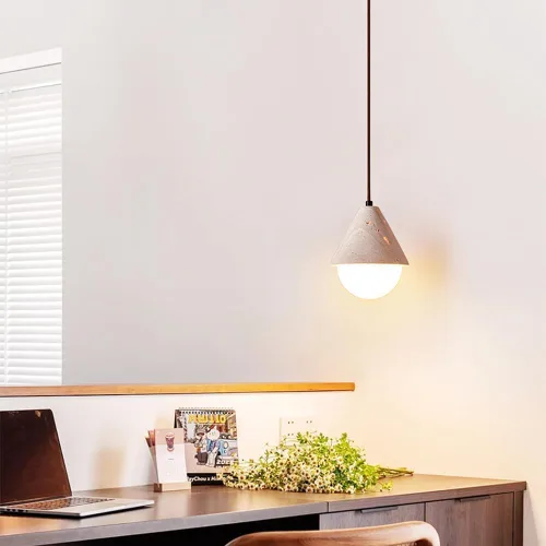 Miniatura 5 de Lámpara colgante de travertino amarillo contemporánea, lámpara de techo ajustable con pantalla de vidrio blanco leche, lámpara de techo ajustable