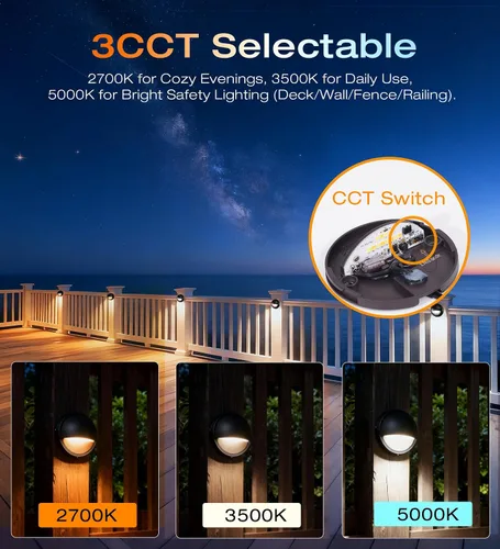 Miniatura 4 de CLOUDY BAY [Paquete de 6] Luces LED de Cubierta para Exteriores de Bajo Voltaje 3CCT, 2700K/3500K/5000K Seleccionables, Luz con Cable