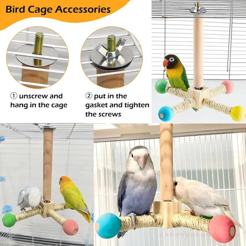 Miniatura 4 de Juguete de percha para pájaros, juguetes interactivos giratorios para periquitos, rueda de ejercicio de madera, juguete de loro, juguete