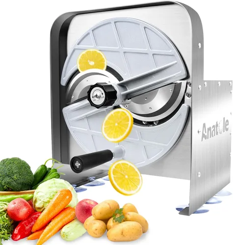 Miniatura 8 de Cortadora de verduras eléctrica Anatole, cortadora comercial de frutas, acero inoxidable, espesor ajustable de 0-0.4'', con modo manual para tomate