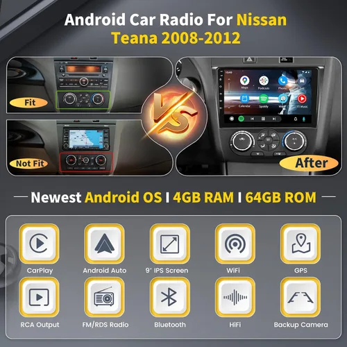 Miniatura 2 de Estéreo de coche HiFi Android 15 para Nissan Altima 2008-2012 Manual A/C, [2+64G] Hikity 9 pulgadas pantalla táctil Radio de coche inalámbrico
