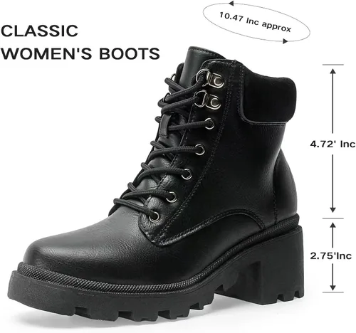 Miniatura 2 de MUSSHOE Botas de combate para mujer, botines y botines con cordones para mujer, cuello suave con cremallera lateral