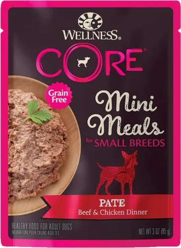 Miniatura 12 de Wellness CORE - Mini comidas naturales para razas pequeñas, sin granos, comida húmeda para perros, pollo rallado y pavo en salsa, bolsa de 3 onzas