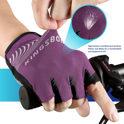 Miniatura 5 de KINGSBOM Guantes de ciclismo transpirables, guantes de bicicleta que absorben los golpes con almohadilla de gel de silicona ligera, guantes