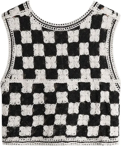 Miniatura 2 de Verdusa Chaleco de punto a cuadros sin mangas con cuello en V y botones para mujer