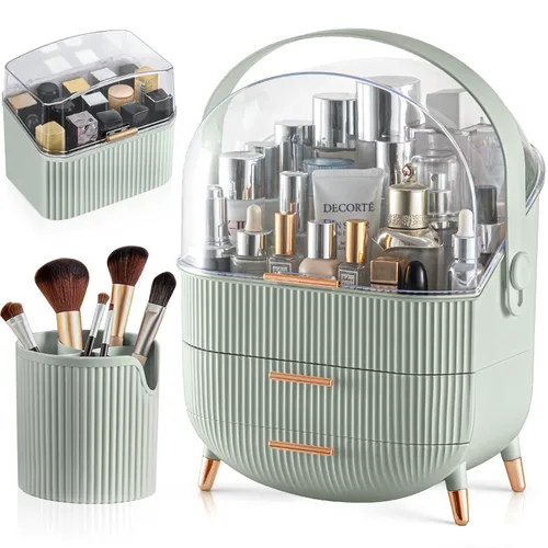 Miniatura 15 de CANITORON Organizador de maquillaje, organizador de cuidado de la piel de gran capacidad para tocador, organizador de cosméticos con 2 cajones
