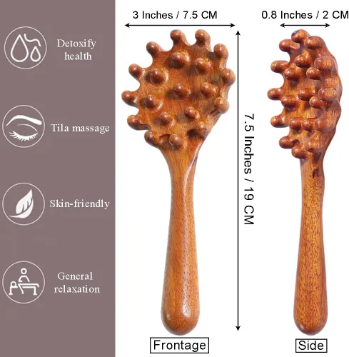 Miniatura 2 de OULIGET Herramienta de Masaje de Punto de Activación de Madera, Masajeador de Cabeza con Peine de Madera de Sándalo, Herramienta de Peine Gua Sha