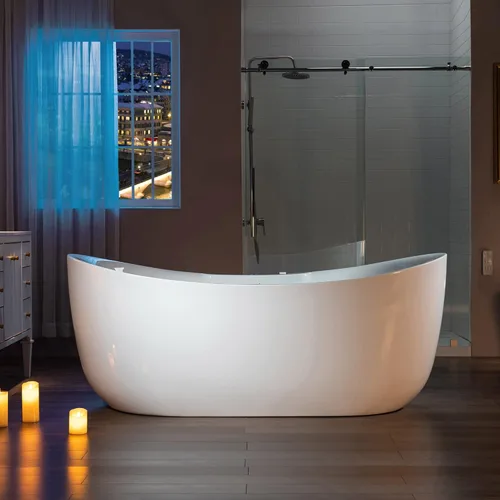 Miniatura 4 de WOODBRIDGE Bañera combinada de remojo climatizada de 72 "x 35-3/8" con chorro de agua y burbujas de aire con panel de control LED, BJ400 Drenaje