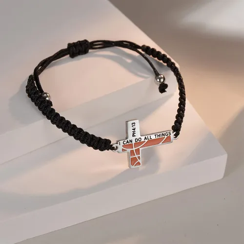 Miniatura 6 de Pulsera con cruz de baloncesto "I CAN DO ALL THINGS", pulsera de fútbol de acero inoxidable, hecha a mano, regalos de regreso a clases, joyería