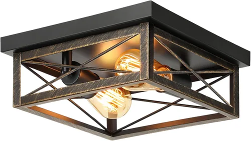 Lámpara de techo de bronce cepillado para pasillo, lámpara de techo industrial de granja de montaje empotrado de 2 luces, lámpara de cocina de metal