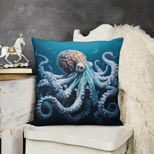 Miniatura 10 de Cojines Decorativos para Sala - Fundas de cojín cuadradas suaves de pulpo, 20 x 20 pulgadas, náutico, costero, playa, casa, vida marina, decoración