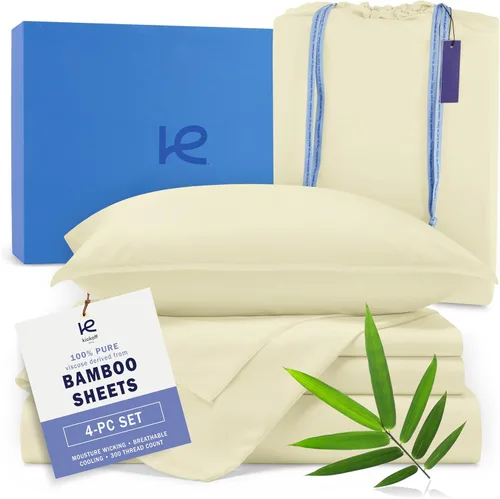 Miniatura 15 de Kickoff Sábanas de bambú de viscosa tamaño King, 4 piezas, 100% viscosa de bambú orgánico, juego de sábanas refrescantes tamaño King, ropa de cama