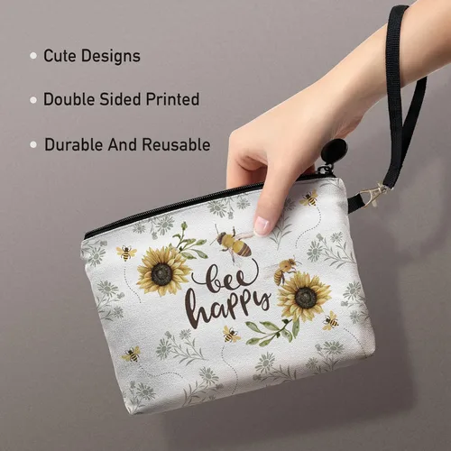 Miniatura 2 de Hglian Bolsa de maquillaje de abeja, organizador de cosméticos inspiradores, bolsa organizadora de artículos de tocador con girasol, bolsa