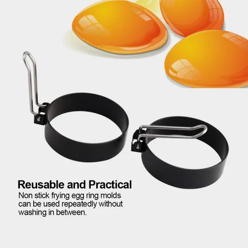 Miniatura 5 de Paquete de 4 anillos de huevo, herramienta de acero inoxidable antiadherentes para freír huevos con asas plegables y cepillo de aceite para cocinar