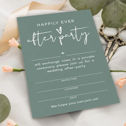 Miniatura 3 de TPYEN Invitaciones de fiesta Happily Ever After, invitación minimalista de fiesta de recepción de boda verde oscuro, celebración para novia y novio