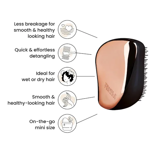 Miniatura 4 de Tangle Teezer Cepillo desenredante compacto para peinar, oro rosa, negro, 0.04 oz