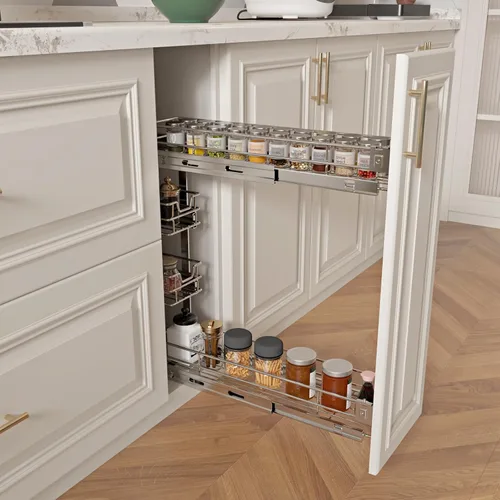 Miniatura 6 de Sikarou Organizador de Gabinete Extraíble Estrecho de 4 Niveles de 8" de Ancho x 21" de Profundidad, Soporte de Estante para Especias Deslizable