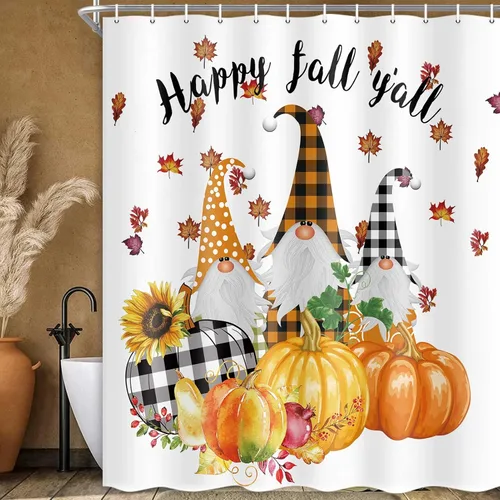 Miniatura 3 de MERCHR Cortinas de ducha de otoño para baño, diseño de girasol, calabaza, gnomo, Acción de Gracias, cortinas de bañera de tela impermeable, juego