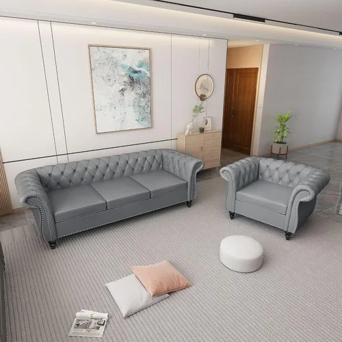 Miniatura 55 de QHITTY Juego de 2 piezas para sala de estar, Sofá Seccional Chesterfield Silla Contemporáneo Tapizado de Terciopelo Loveseat Juego de Sofás