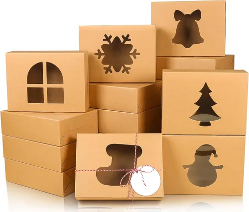 Miniatura 17 de COTOPHER 18 piezas de cajas para galletas de Navidad con ventana, 4 x 4 x 2.5 pulgadas, cajas de panadería blancas para regalos, mini cajas
